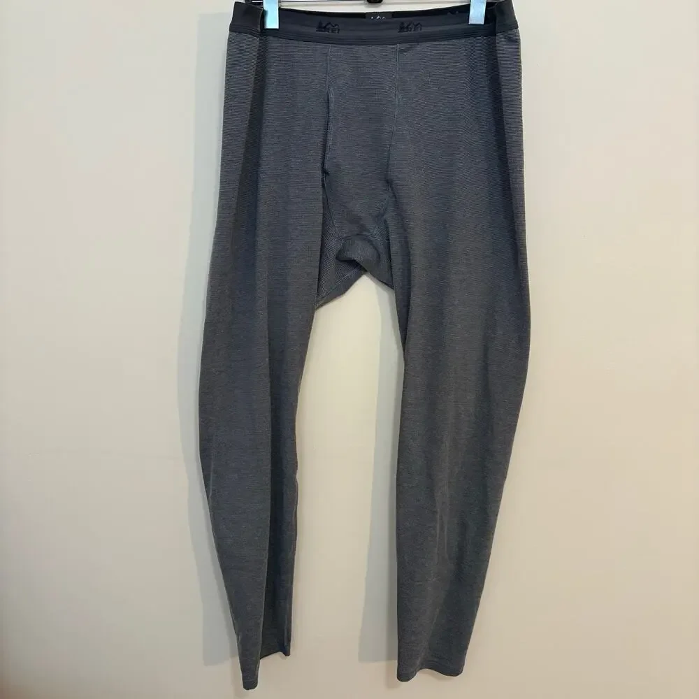 REI Base Layer Pants Mens XL Gray Stripe Thermal Bottoms Made in USA Stretch